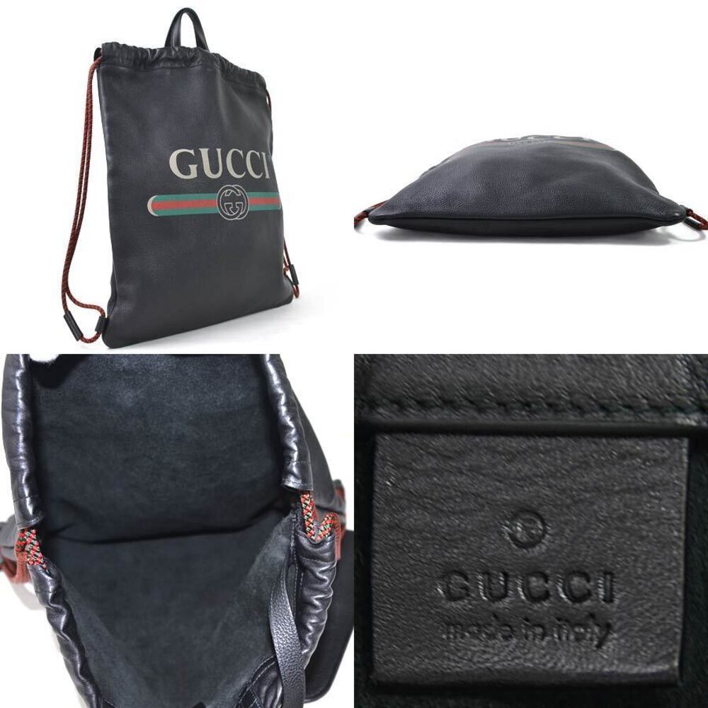 Gucci Tote GG Bag Black Multicolor Drawstring Webbing Leather